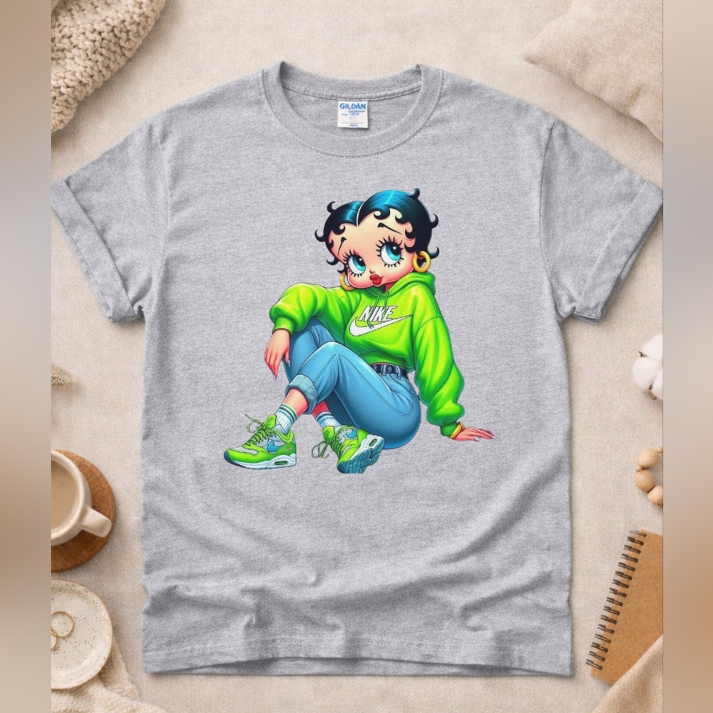 Black Betty Boop Dtf Cartoon Design Graphic Tshirt - Picture 5 of 8